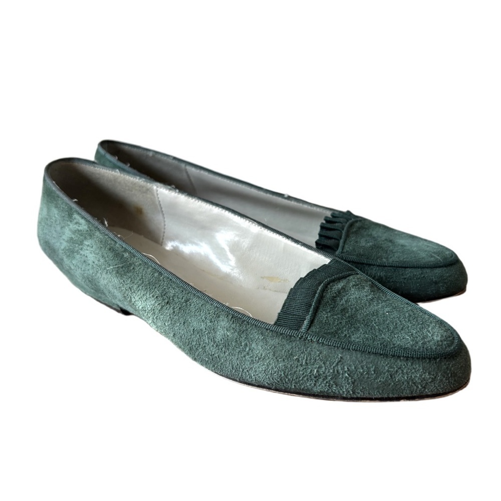 Pappagallo Green Suede Flats Made in Spain Classic Slip On